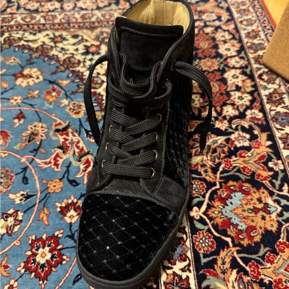 Christian Louboutin Black Studded Velvet + Suede High Top Sneakers Size 39 - Picture 11 of 17